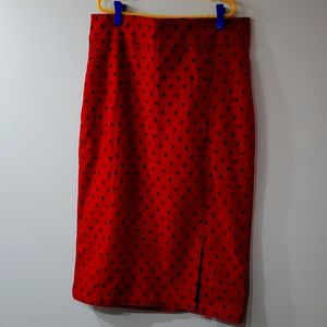 Rockabilly Red Polkadot Pencil Skirt with front slit size 2x